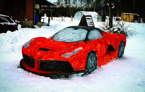 В Литве автолюбители создали копию Ferrari LaFerrari из снега. ФОТО