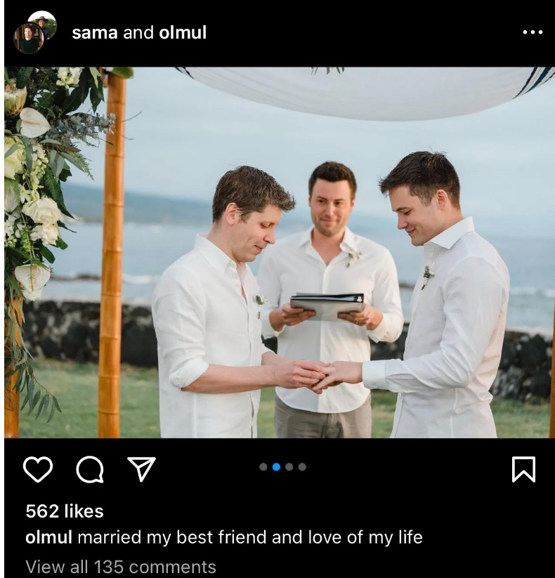 Засновник ChatGPT одружився зі своїм бойфрендом: фото з весілля потрапили в мережу
