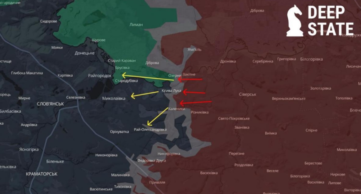 Окупанти хочуть обійти Лиман з півдня, у DeepState назвали нову мету російського наступу на Слов'янськ Окупанти хочуть обійти Лиман з півдня, у DeepState назвали нову мету російського наступу на Слов'янськ