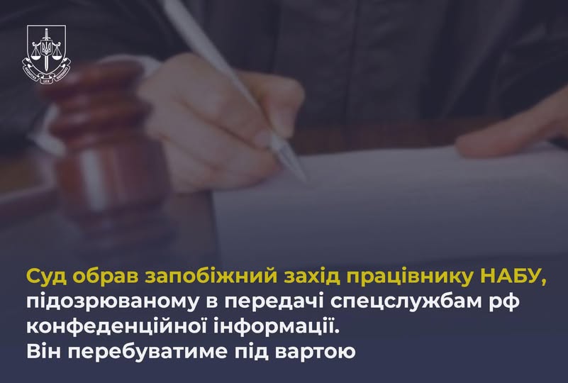 Суд обрав запобіжний захід працівнику НАБУ, якого підозрюють в передачі російським спецслужбам конфіденційної інформації