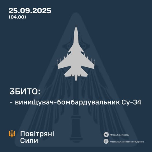 ЗСУ збили російський Су-34, який здійснював терористичні атаки по Запоріжжю