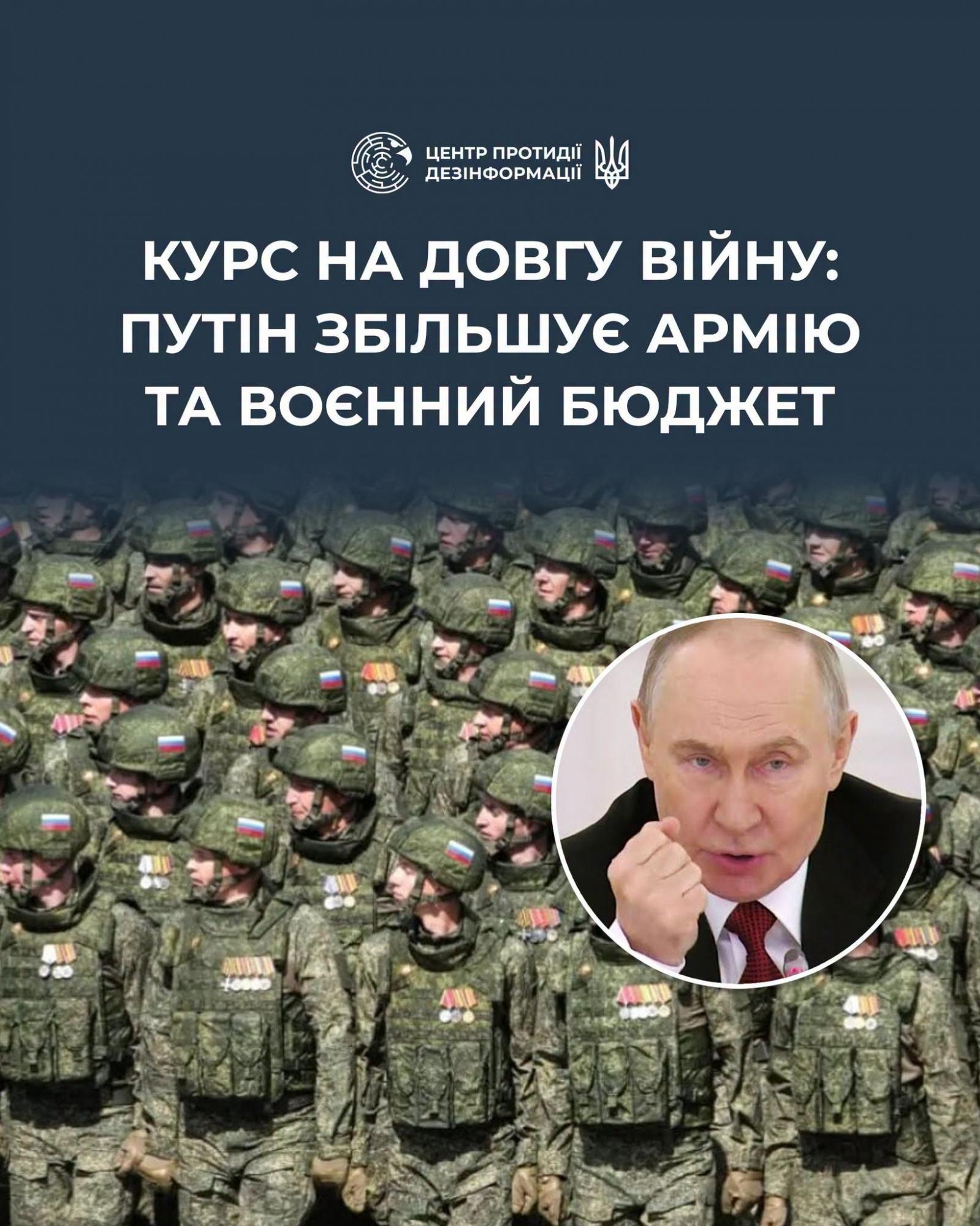 Путін вчетверте з початку року і увосьме за час повномасштабного вторгнення збільшив штатну чисельність збройних сил рф, - ЦПД Путін вчетверте з початку року і увосьме за час повномасштабного вторгнення збільшив штатну чисельність збройних сил рф, - ЦПД
