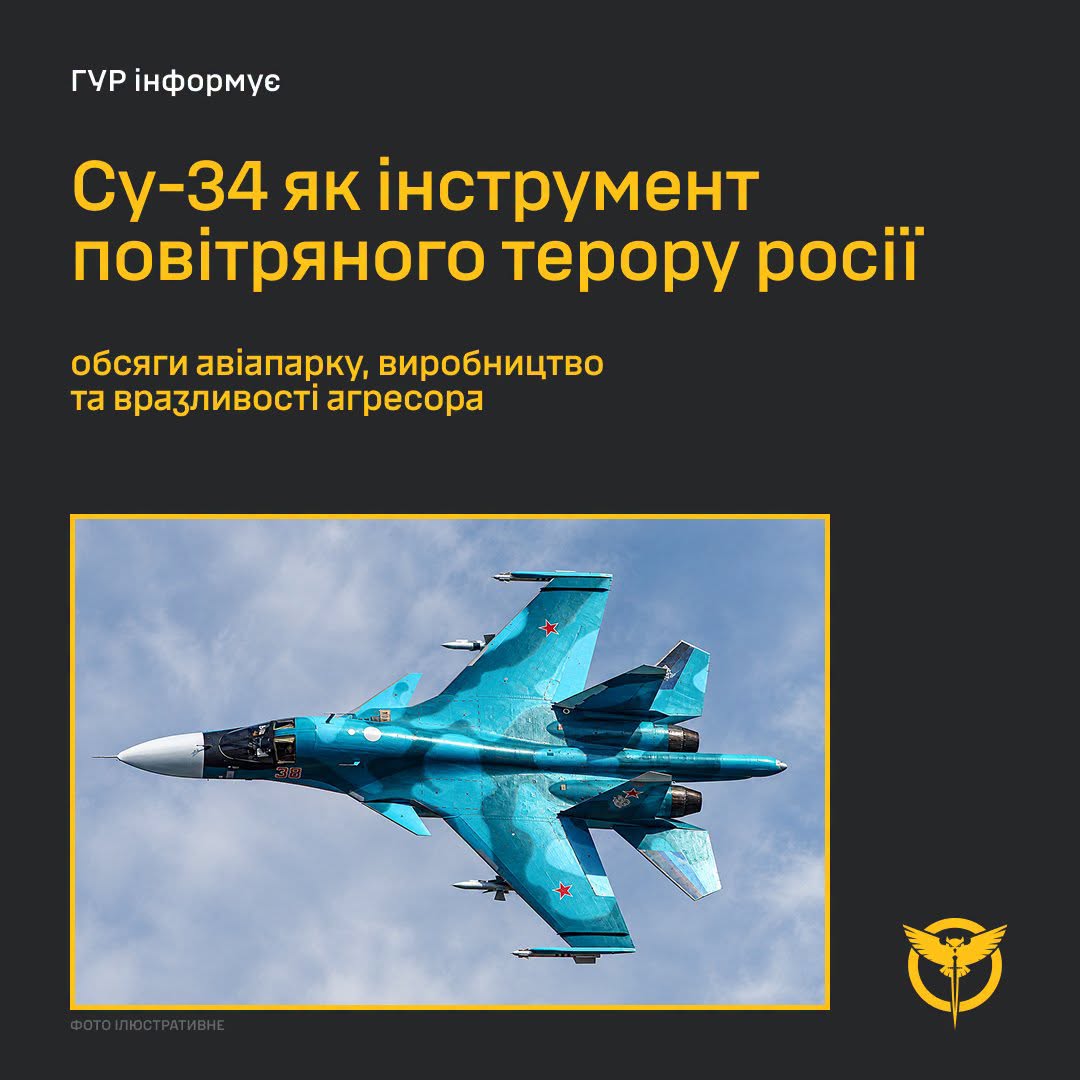 У ГУР розповіли, скільки РФ втратила винищувачів Су-34 з початку повномасштабного вторгнення