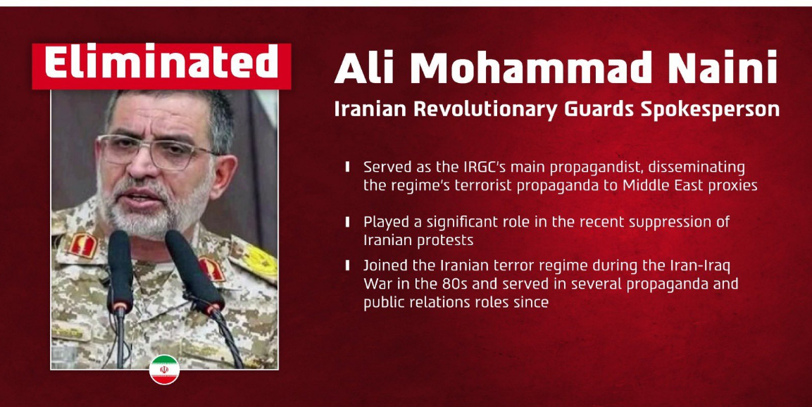 "Головний пропагандист КВІР": Ізраїль заявив про ліквідацію речника Корпусу вартових ісламської революції